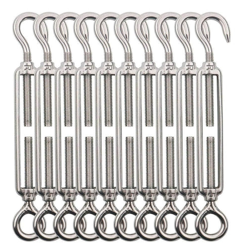 TooTaci M5 Turnbuckle Hook and Eye, 10pcs 304 Stainless Steel Turnbuckles for Cables, Tension Cable Tightener