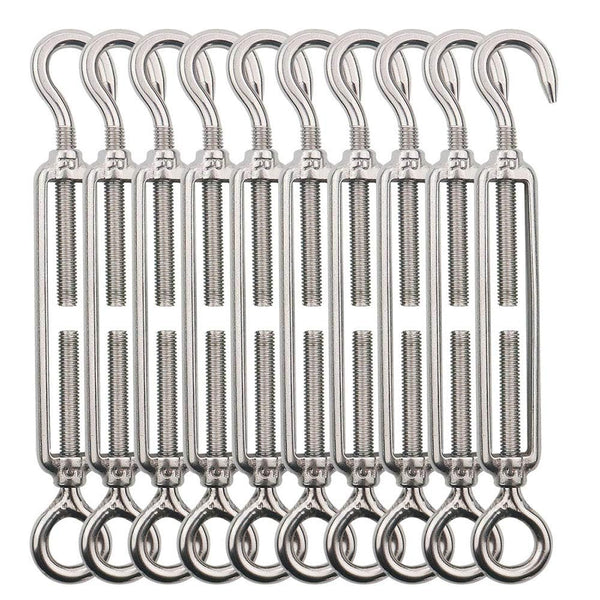 TooTaci M5 Turnbuckle Hook and Eye, 10pcs 304 Stainless Steel Turnbuckles for Cables, Tension Cable Tightener