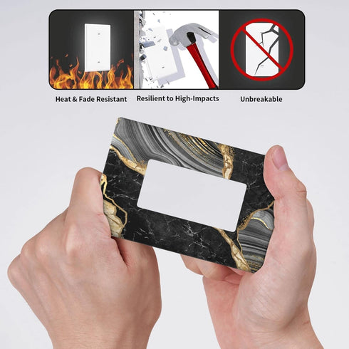 Black Gold Marble Single Gang Rocker Light Switch Plate Cover, Decorative Wall Plate for Home, Bedroom, Kitchen