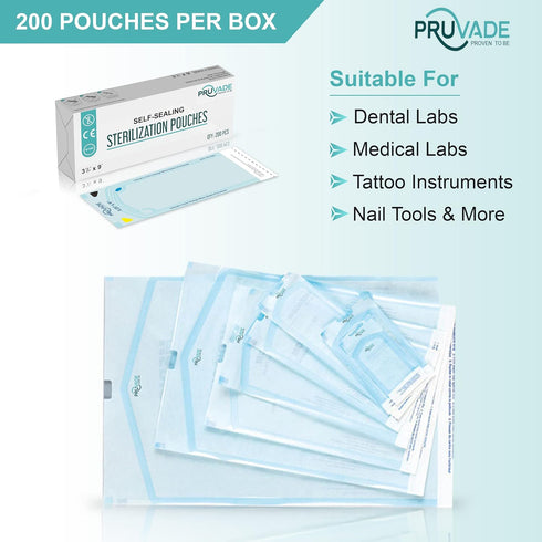 200 Pack 3.5 5.25 Lab-3.5x5.25 Sterilization Pouches - x Sterilizer Bags for Dental Offices - Autoclave Self Sealing