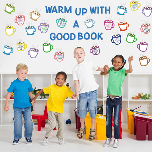 Winter Bulletin Board Set, Hot Cocoa Marshmallow Classroom Decoration, Warm Up with a Good Book Paper Cutouts for DIY
