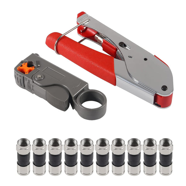 DIANN Coax Cable Crimper Coaxial Compression Tool Kit with Wire Stripper and 10pcs F RG6 RG59 Connectors