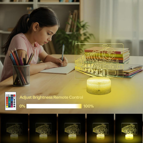 JYDZMYYM 3D 16 LED Steam Train Night Light with Remote Control, Color Changing Illusion Lamp, USB Powered, Touch