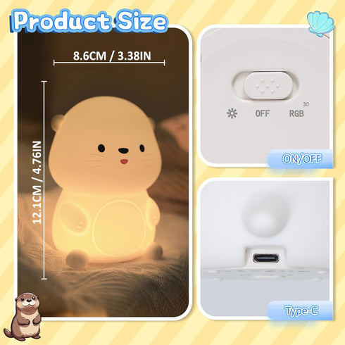 7 Dimmable Attivolife Otter Night Light for Kids, Cute Sea Otter Silicone Lamp, Protable Nursery Table Lamp with Color