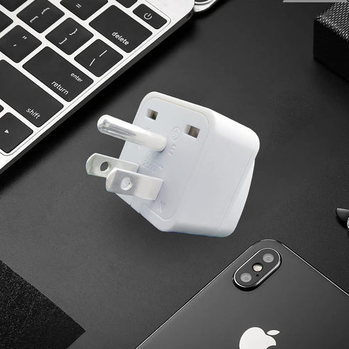 US Plug Adapter for USA: EU, UK, Australia, JP, Asia, Italy, Swiss - Convert Round to Flat Pin to USA Type B 3-Prong