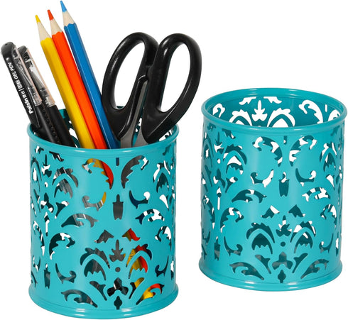 EasyPAG Metal Round Pen Holder 2 Pack - Dark Teal Desk Pencil Organizer for School & Office