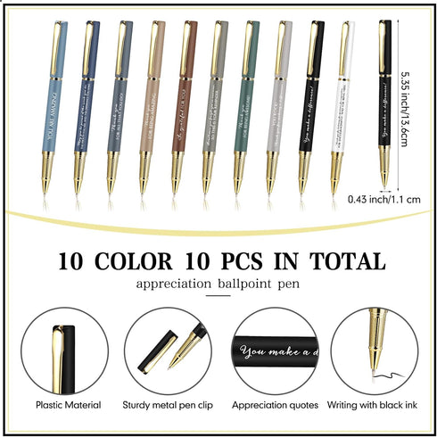 PerKoop 10 Pcs Thank You Gifts Inspirational Ballpoint Pens with Gift Boxes Motivational Quote Pen Bulk Appreciation Gifts for Employee Team Teacher Coworker Nurse Friends Gifts(Macaron,Mixed)