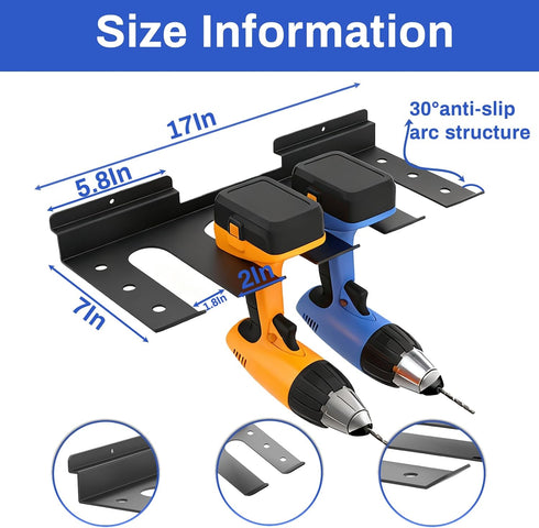1 Pack, 4 40Lbs Slatwall Power Tool Organizer Cordless Tool Organizer with Drill Holder, Heavy Duty Slat Wall