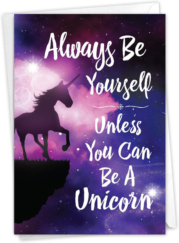NobleWorks - Funny Happy Birthday Card with Envelope - Colorful Humor Greeting Note - Be A Unicorn C6893BDG