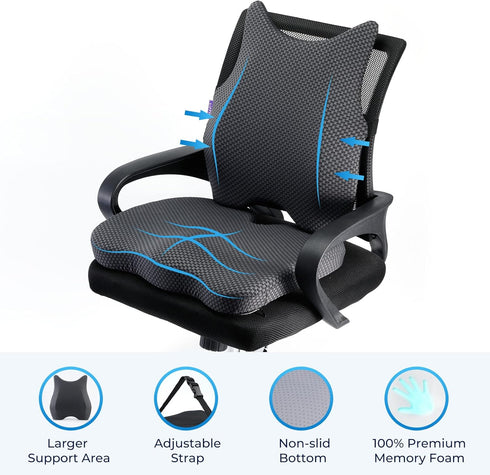 BUFORT Tailbone Seat Cushion & Lumbar Support Pillow: Memory Foam Chair Pad Back Cushion for Office Chair Car Seat