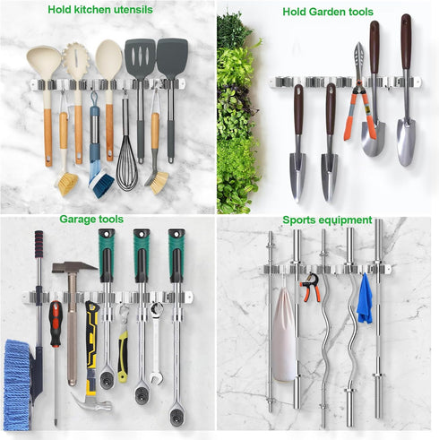 voze 5 Racks and 4 Hooks Mop and Broom Holder Wall Mount, Heavy Duty Storage Tool Racks for Kitchen and Garage