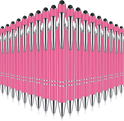 Zonon 38 Pieces Rubberized Ballpoint Pen with Stylus Tip, Soft Grip Metal Pen, Black Ink for Most Devices (Hot Pink)