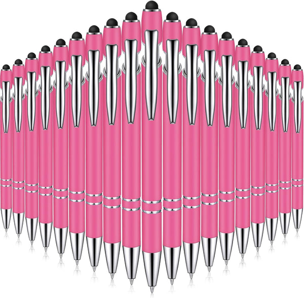 Zonon 38 Pieces Rubberized Ballpoint Pen with Stylus Tip, Soft Grip Metal Pen, Black Ink for Most Devices (Hot Pink)