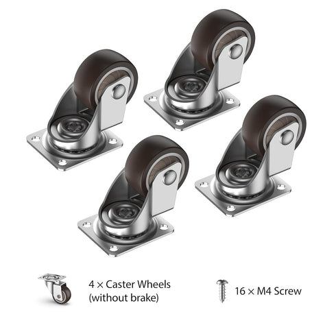 1 Inch Small Caster Wheels for Furniture, Low Profile Casters Set of 4, Total Capacity 90 Lbs
