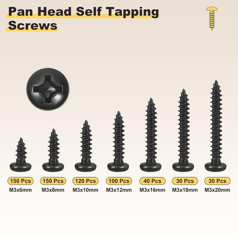 METALLIXITY Screws(M3) 620Pcs, 304 Phillips Pan Head Self Tapping Stainless Steel Self Drilling Screw Assortment Kit