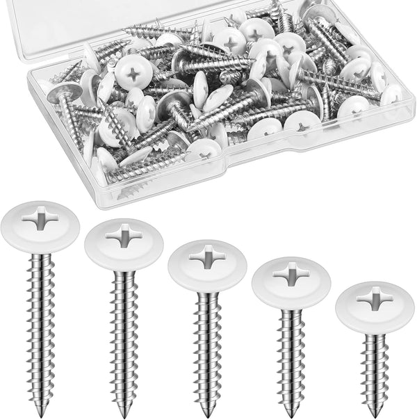Peryiter 150 Pcs #8 Shutter Screws White Head 1/2", 3/4", 5/8", 1", 1-1/2"