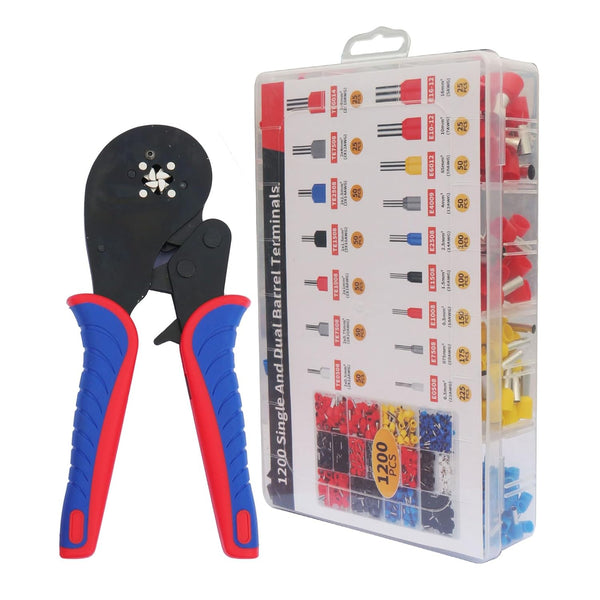 Fidioto 1200pcs Dual Barrel Ferrules Terminal Set with Crimping Tool Kit, AWG 28-5 Self-Adjustable