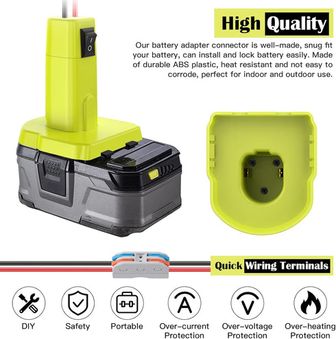 2 Packs Power Wheels Adapter for Ryobi 18V Battery, Conversion Kit with Switch, Fuses & Wire Terminals