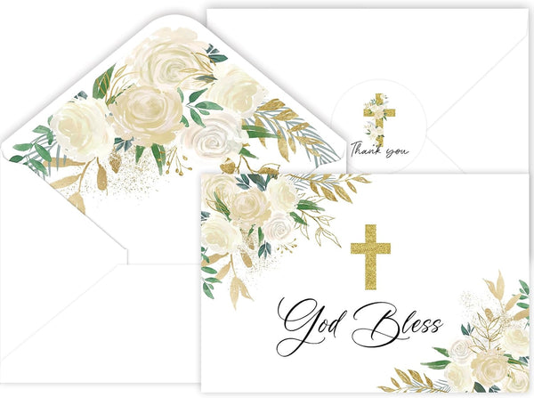 SMUAENSS 24 Pack Christian Thank You Cards, Watercolor Floral Cross Baptism Thank You
