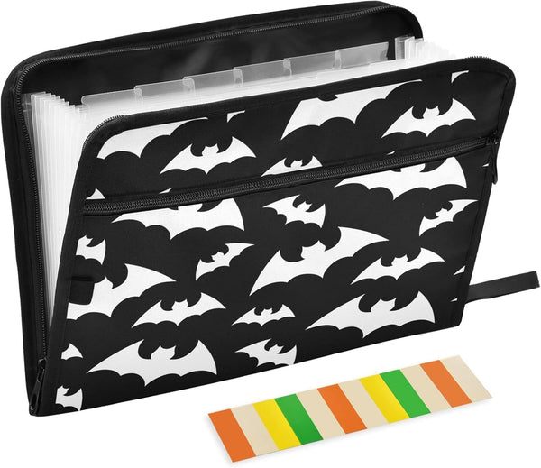Halloween Bats Expanding File Folder, 13 Pockets, Black Animals Accordion Organizer for A4 Letter Size