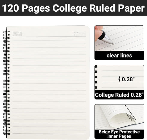 EUSOAR Spiral Notebook, 3 Packs A4 8.5"x11" College Ruled Notebooks, 120 Pages/60 Sheets, Thick Paper for Student