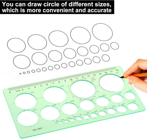 Circle Template & Geometric Drawings Templates Scale Drafting Stencils for Artist Design Drawing Aids 2 PACK