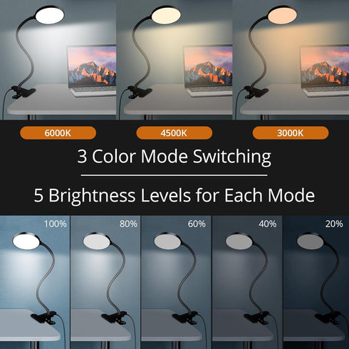 Reading Light with Remote, Dimmable LED Desk Lamp Clip on, Flexible Gooseneck USB Reading Lamp with Timer (Adapter