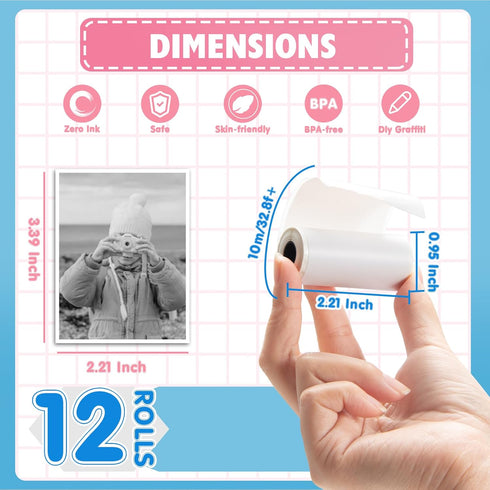 Atnadov 12 (6 colored+6 Mini Thermal Printer Sticker Paper, Rolls Colored Thermal Sticker Paper Kids Instant Camera