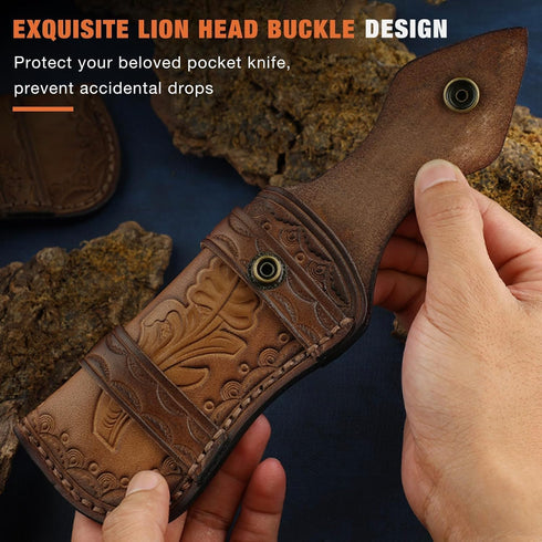 Omesio 5" Horizontal Pocket Knife Sheath for Belt, EDC Organizer Leather Sheaths