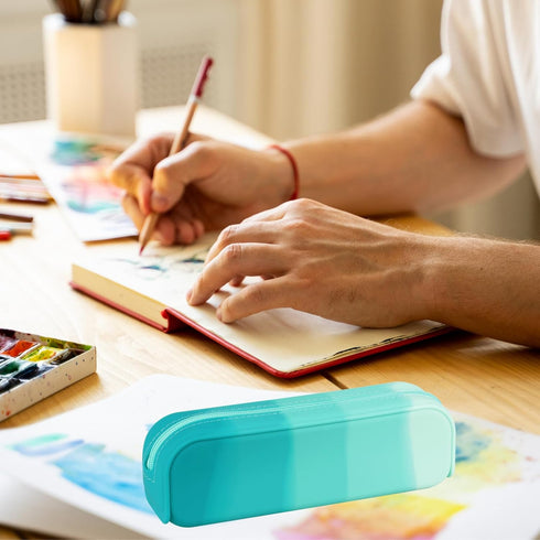 Pencil Holder Case, Gradient Color Silicone Waterproof Pencil Pouch, Portable Aesthetic Zipper Pencil Bag for School