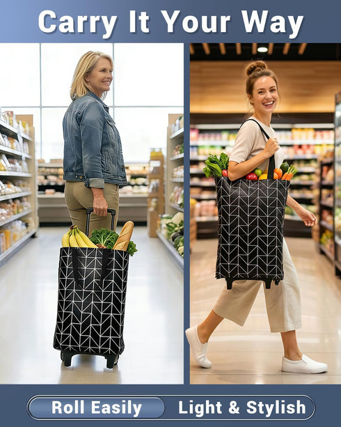HOSDZOU Rolling Shopping Bag, Small Shopping Cart with Wheels,Collapsible Portable Waterproof Tote for Market & Grocery