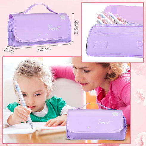 Crtiin 74 Pcs Kawaii Cherry Blossom Stationery Set - Includes Mechanical Pencil, Erasers, and Stickers