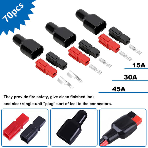 smseace 70pcs 15/30/45Amp Power Connectors with PVC Cover, Quick Disconnect Power Pole connectors for 20-10AWG