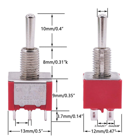 Twidec 6Pcs Mini Momentary Toggle Switch DPDT 3 Position 6 Pins (0N)-Off-(ON) Miniature Toggle Switch with Waterproof