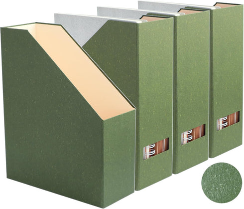 Magazine Holder and Desk Organizer, Paperboard Book Organizer for Documents, 4-Pack Leaf Green