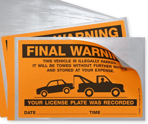 SmartSign 50-Pack Write-On Final Warning Parking Violation Stickers, 5" x 8", Fluorescent Orange