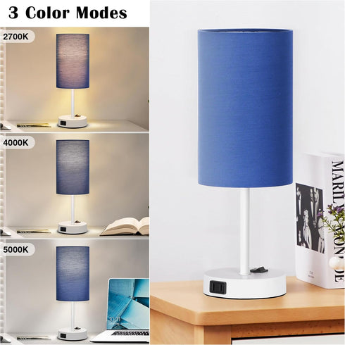 ZJOJO Table Lamp for Bedroom Set of 2, Bedside Small Lamps with 3 Way Dimmable Rocker Switch, Nightstand Desk Lamp