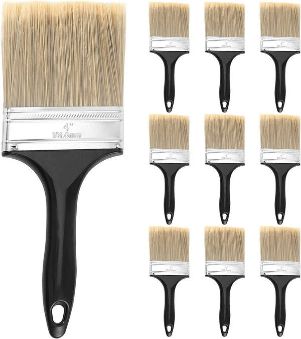 10 Ea 4 Inch Paint Brushes - Bulk Home Wall Trim House Paintbrush with Treated Plastic Handle