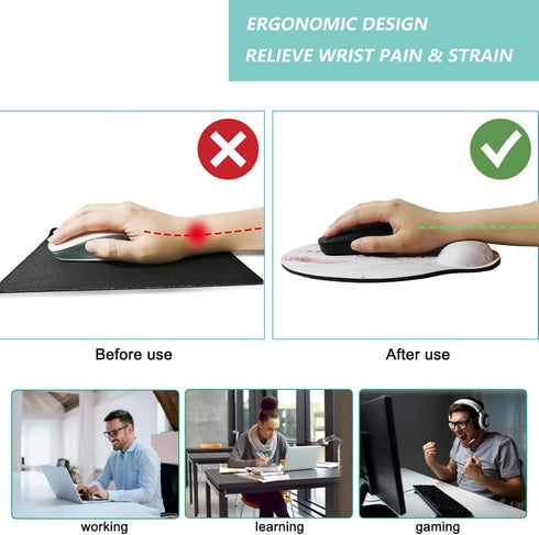 Mouse Pad with Wrist Support, Ergonomic Memory Foam Cushion, Non-Slip Rubber Base for Home Office Computer Laptop