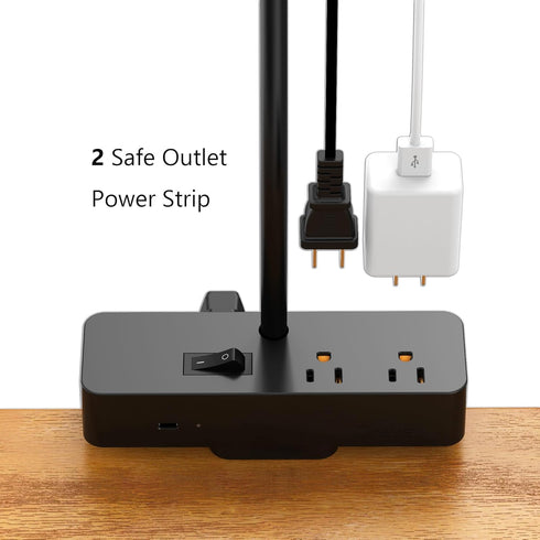 Drevet 2AC&1USB-C 3 3 LED Desk Lamp for Home Office, Eye-Caring Clip-On Desk Light with Flexible Gooseneck, Charging