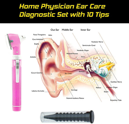 OdontoMed2011 Set 1 Bulb 'Mini Fiber Optic Otoscope Light Pink (Pocket Size) ENT Diagnostic + Extra Free Quality