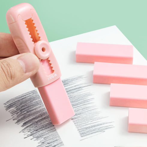 M&G 4+1 Pack Rubber Pink Erasers, Sliding Retractable Eraser, Soft Cute Push Pull Large Pencil Erasers