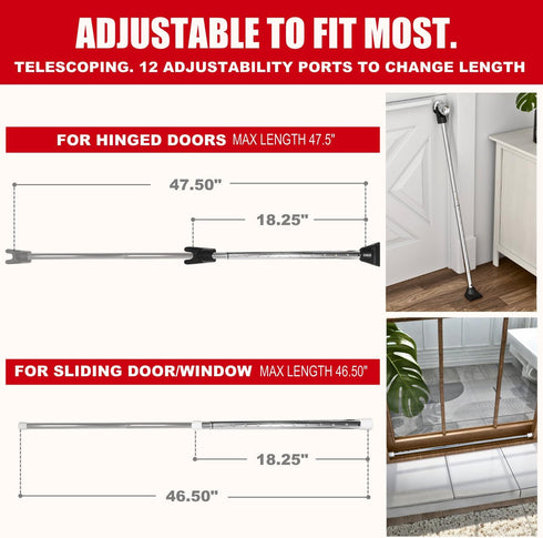 3-in-1 (1 Pack SECURITYMAN Door Security Bar, Security Door Stoppers & Door Barricade Heavy Duty Adjustable Iron