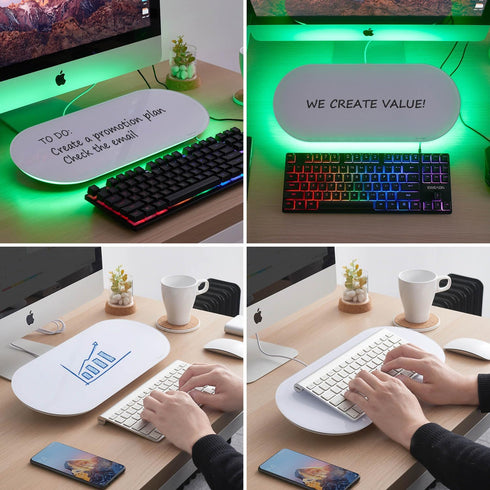 TSJ OFFICE Glass Desktop Whiteboard, 17 X 7 Inches Small Dry Erase Board with Green Light, Notepad with 1 Drawer