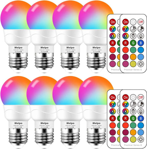 LED Color Changing Light Bulb, 8 Pack, 5W 40W Equivalent, 500LM, 5700K, E26 Dimmable RGB Light Bulbs