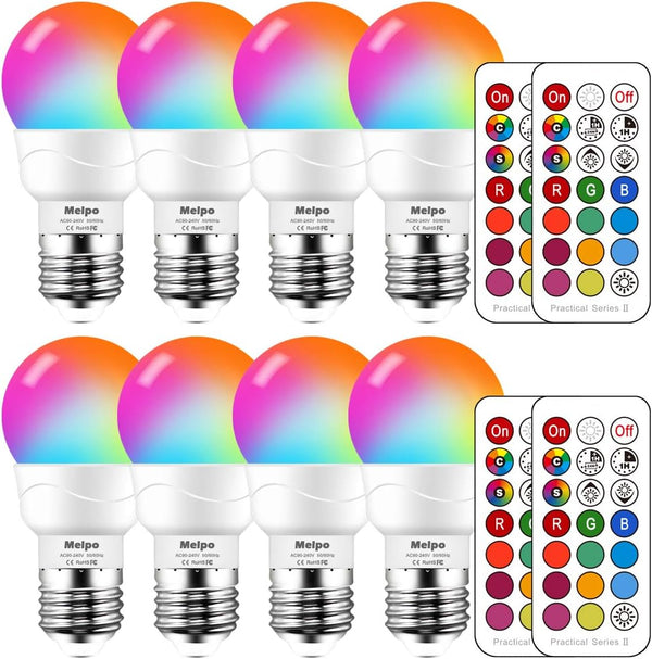 LED Color Changing Light Bulb, 8 Pack, 5W 40W Equivalent, 500LM, 5700K, E26 Dimmable RGB Light Bulbs