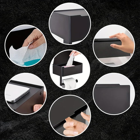 Frandilo Mounted(Color:1) Toilet Paper Holder with Shelf, Wipe Holder for Bathroom, Wipes Dispenser Storage, Toilet