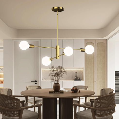 EUGITRAINS 4-Lights (Bulbs Gold Modern Sputnik Chandelier, Mid Century Chandeliers Flush Mount Sputnik Lights Fixture