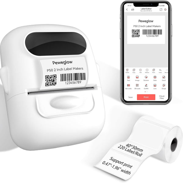 P50 2 Inch Label Makers, Bluetooth Label Maker Printer with 1pc 40x30mm Label, Portable Thermal Printer for Small