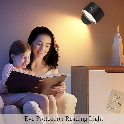 3 360 LED Reading Lights, Rechargeable USB Wall Mounted Sconces Color Temperatures, Rotate Magnetic Ball LED Wall